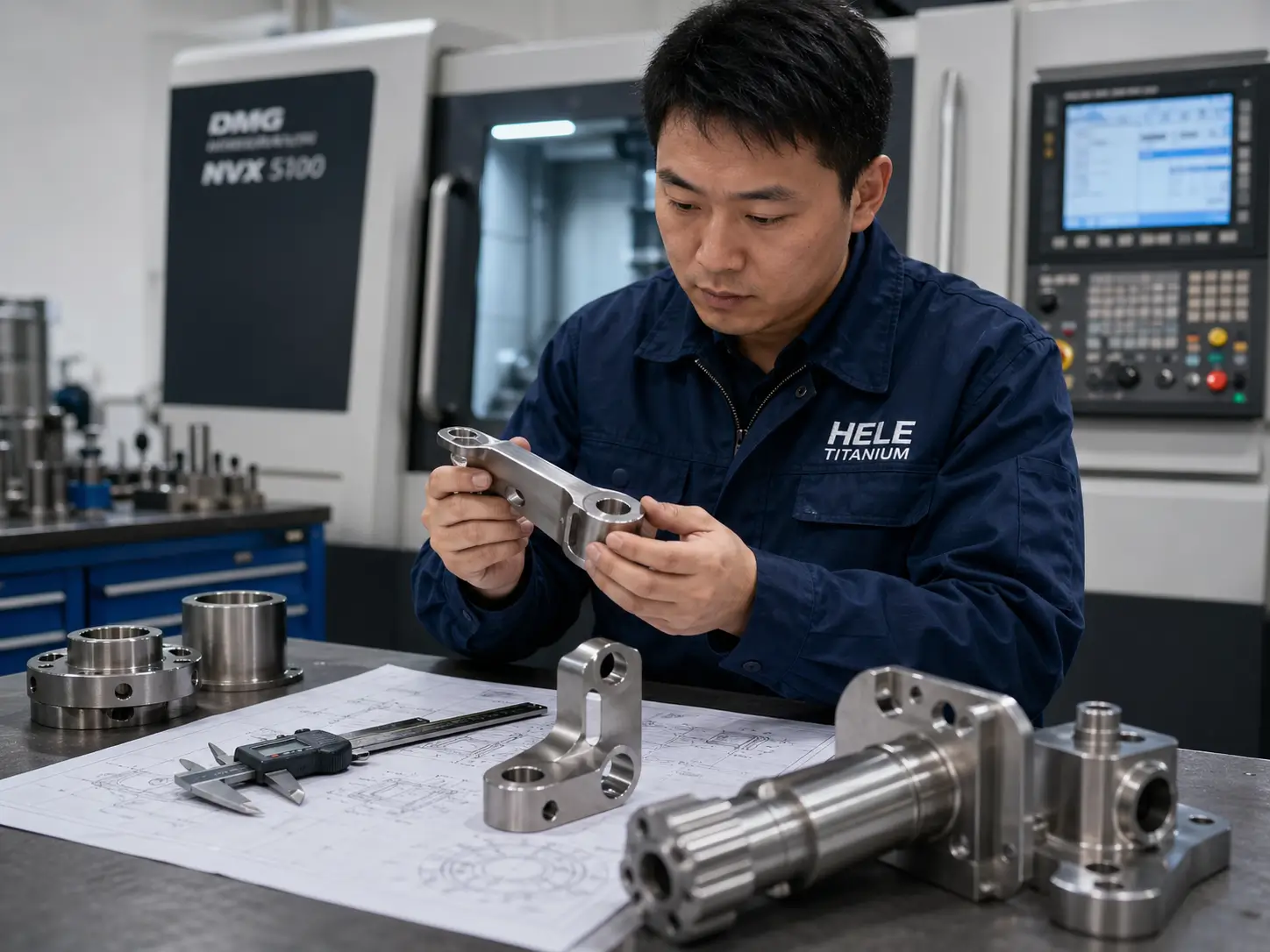 Chinese Engineer reviewing CNC Titanium Parts