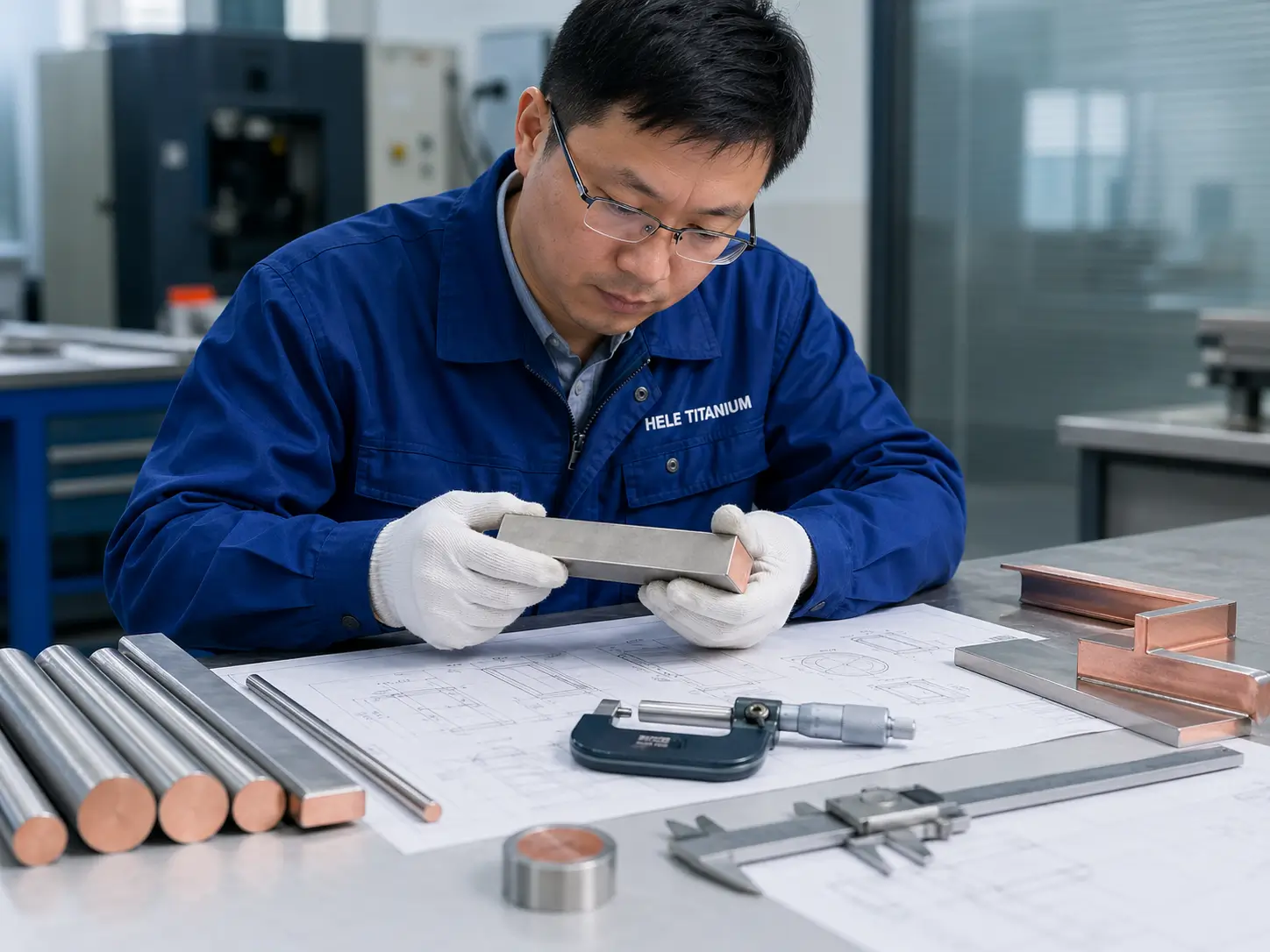 Chinese Engineer inspecting Ti-Cu