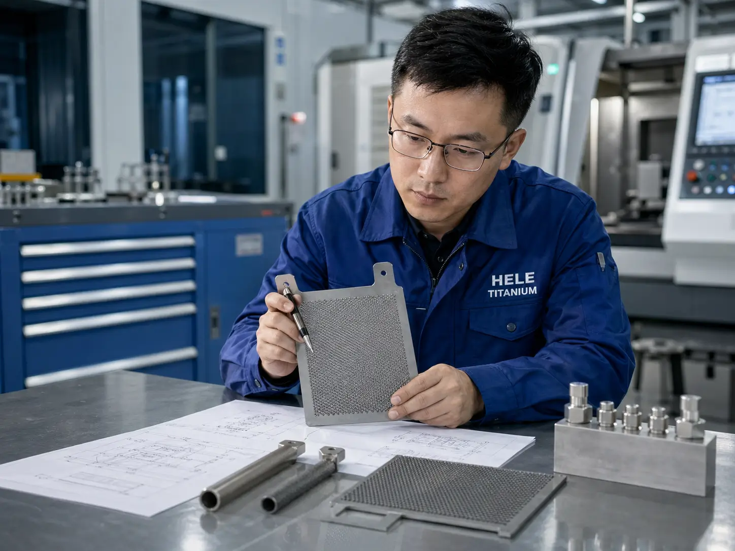 Engineer reviewing anode drawings