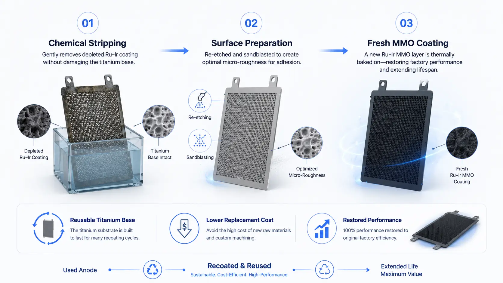 Recoating and Lifecycle Value of Ru-Ir Anodes