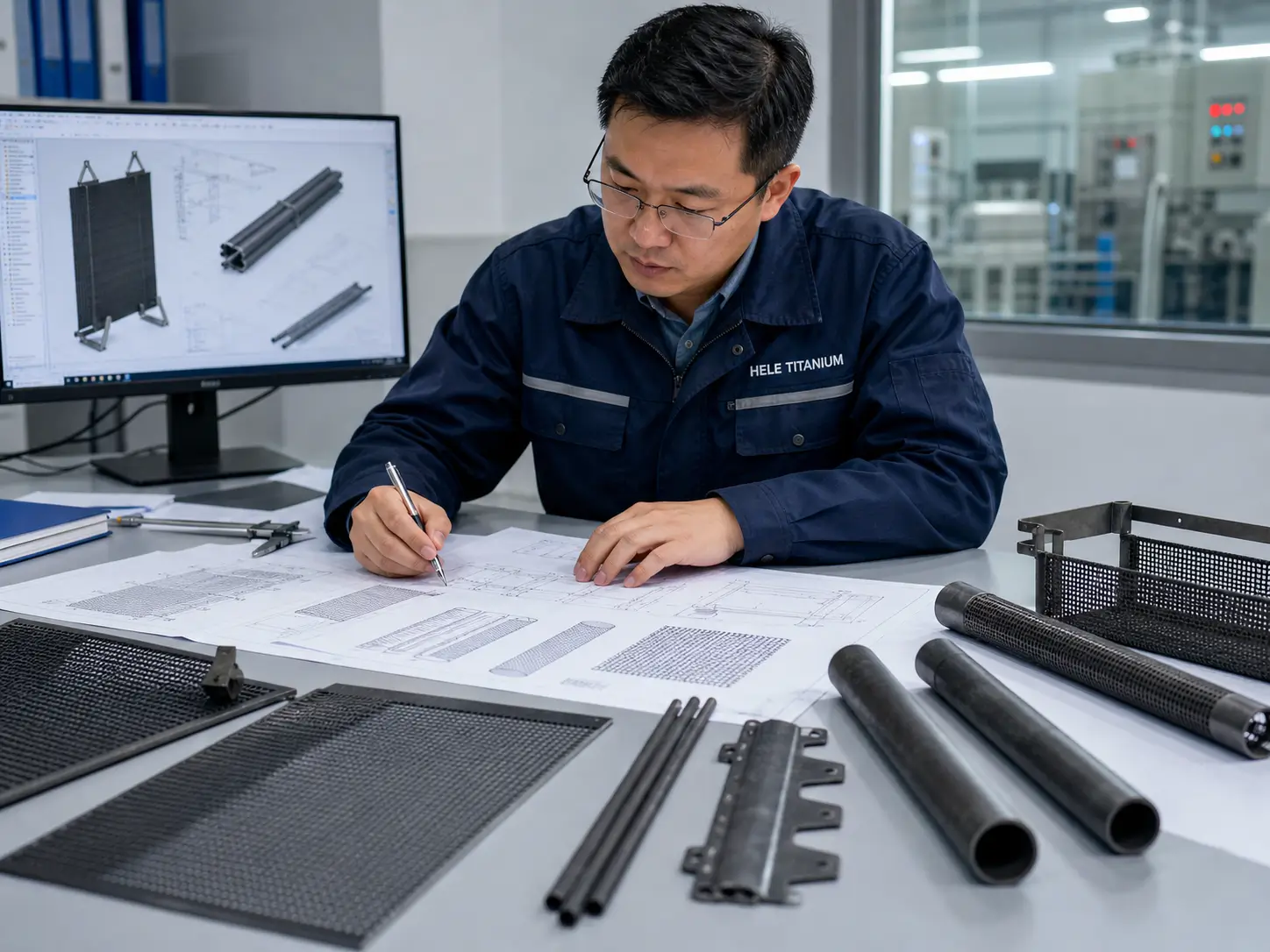 Engineer checking IrO2 Anodes