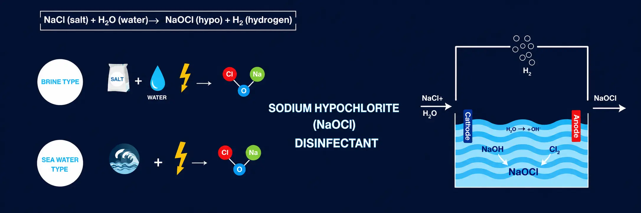 Electrochlorination process inside a titanium electrolytic cell