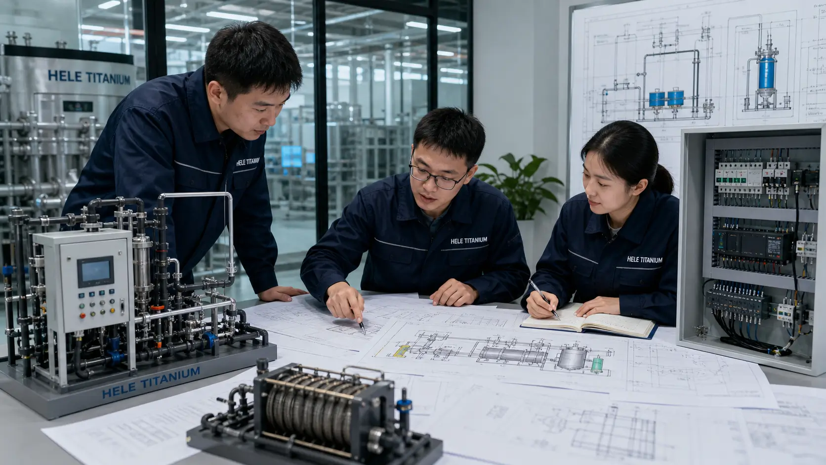 Engineer reviewing NaOCl generator layout