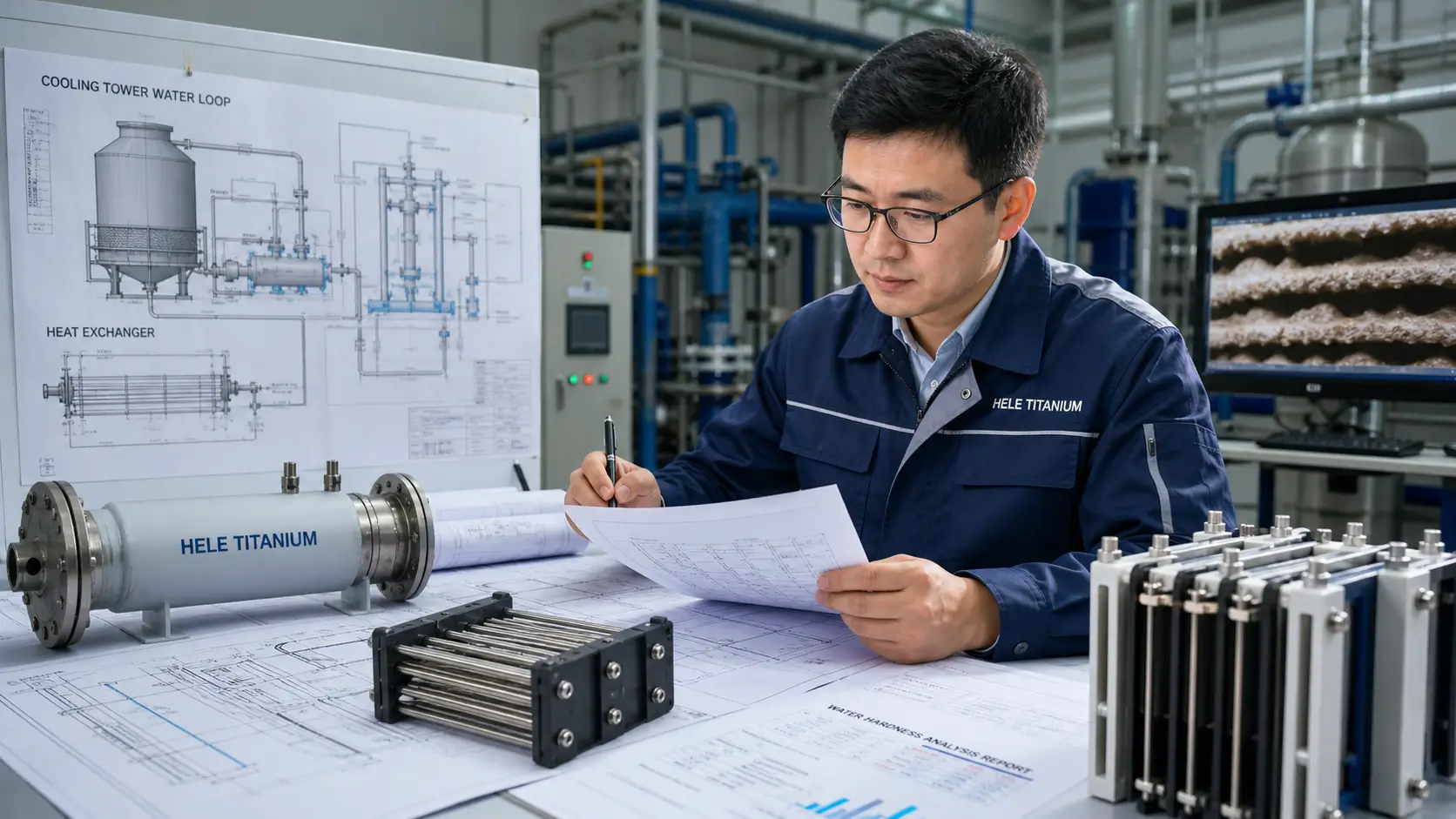 Engineer inspecting cooling tower ESR system