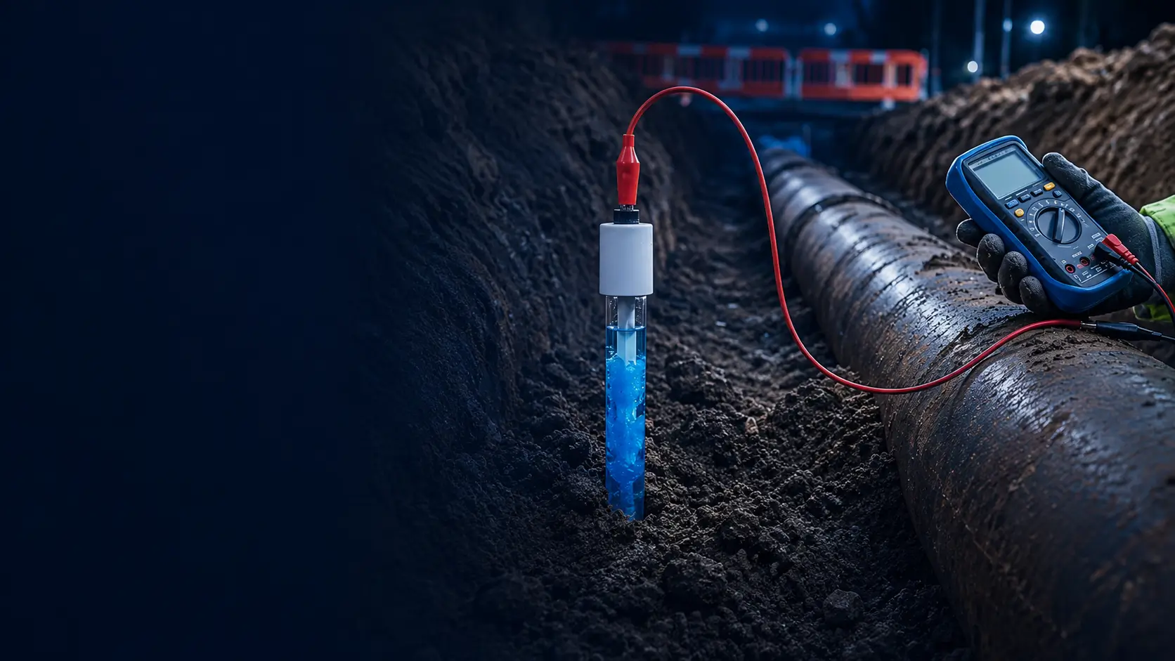 Buried pipeline CP monitoring layout with Cu/CuSO4 reference electrode