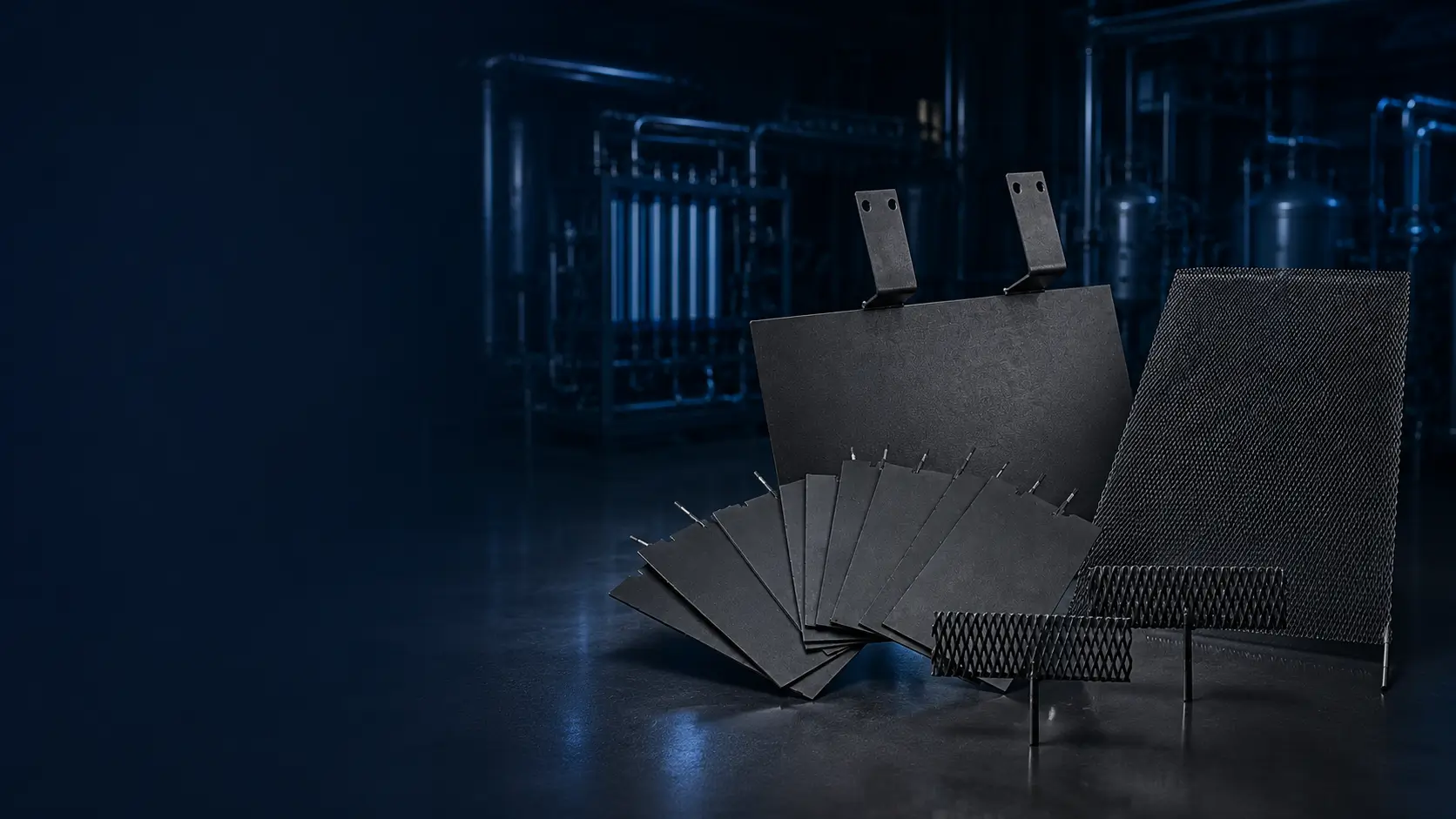 IrO₂ coated titanium mesh, plates, rods, tubular anodes, and custom assemblies