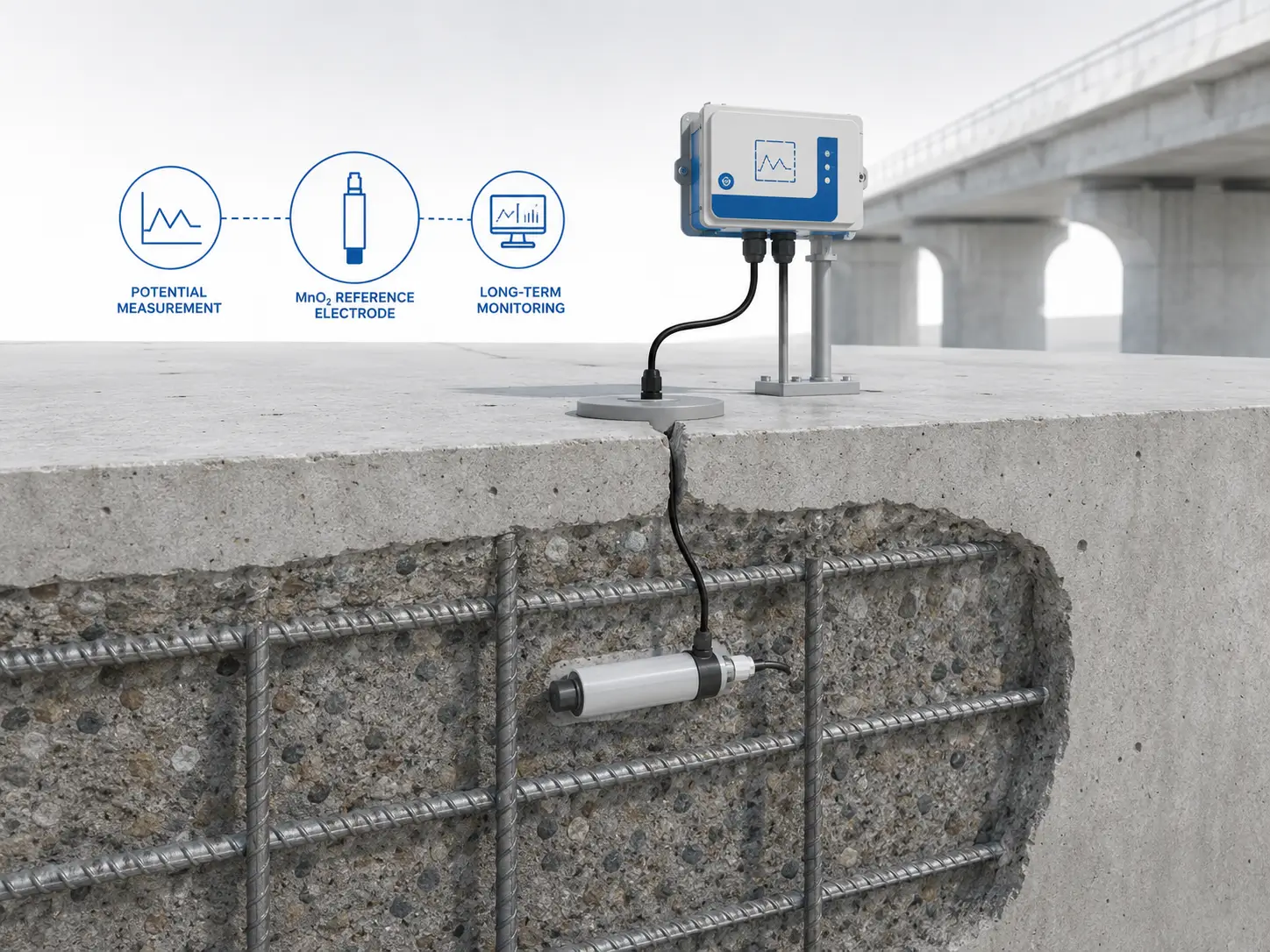 Diagram illustrating a Zinc Reference Electrode in a Seawater CP Monitoring System