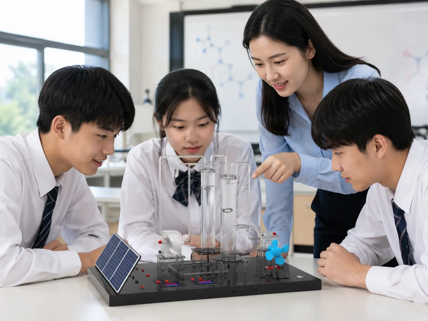 Students using demonstration kit in laboratory