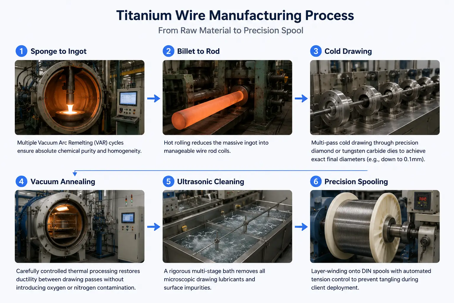 Titanium wire manufacturing journey from sponge to precision spooling