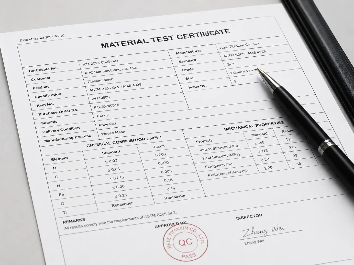 Material Certificate / MTC