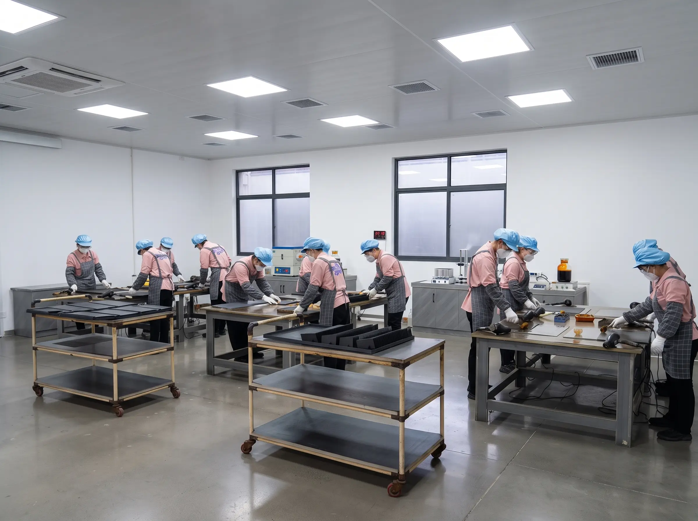 Engineer reviewing custom Pt/Ti anode design and platinum-coated samples