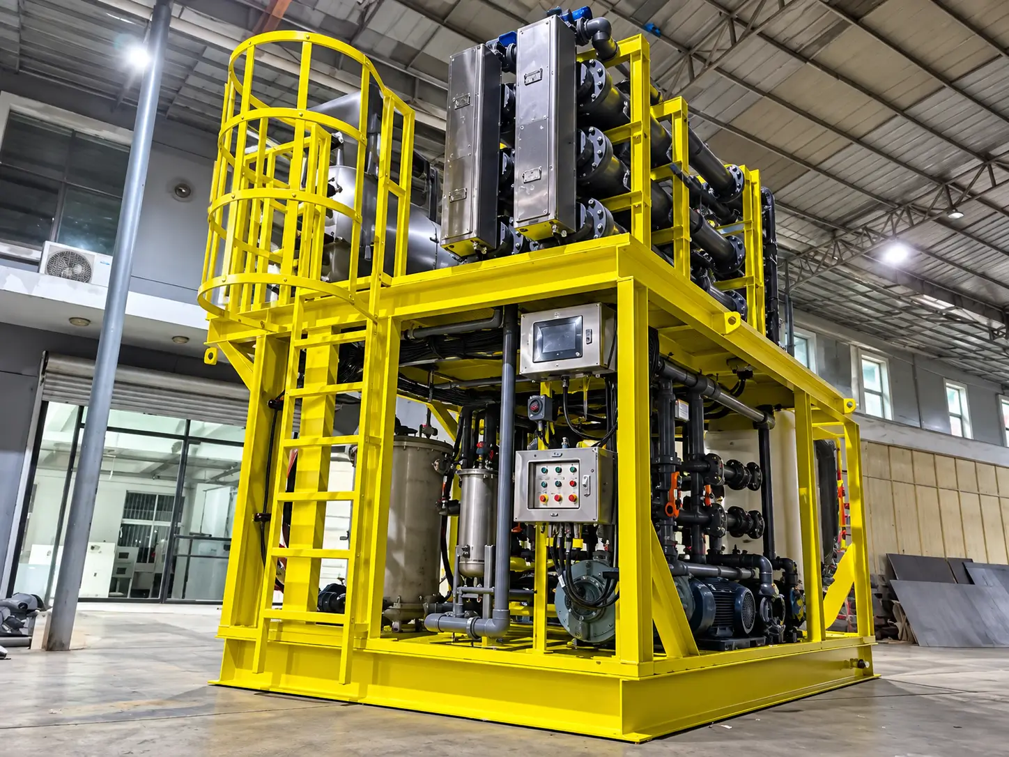 Engineer inspecting salt chlorinator systems and titanium salt cells