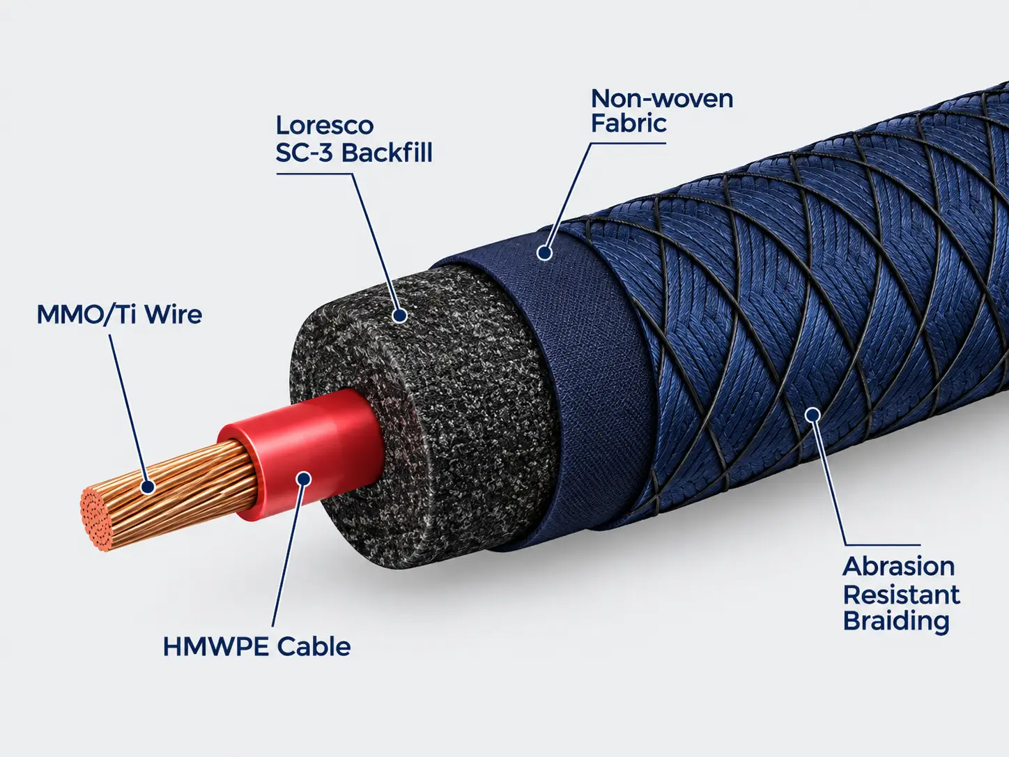 MMO linear anode application for pipeline and tank cathodic protection